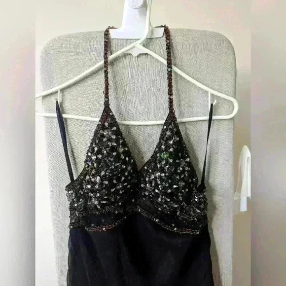 Black 100% silk halter Beaded Dress - New - Picture 1 of 6